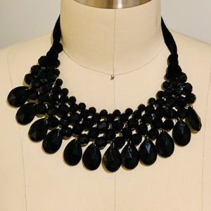 Black Bead Bib Collar Necklace